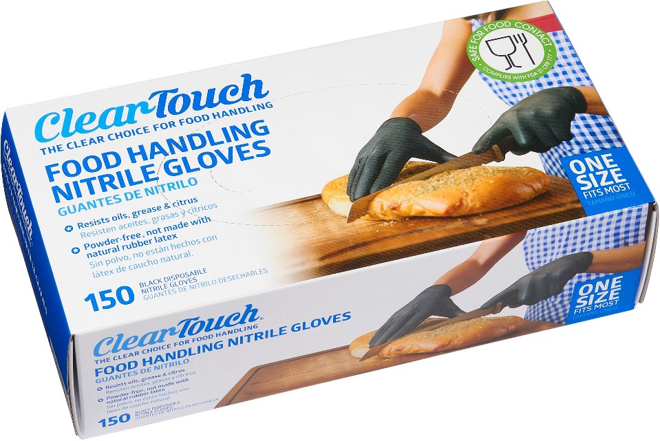 Food Handling Nitrile Gloves, One Size, Black, 150 ct
