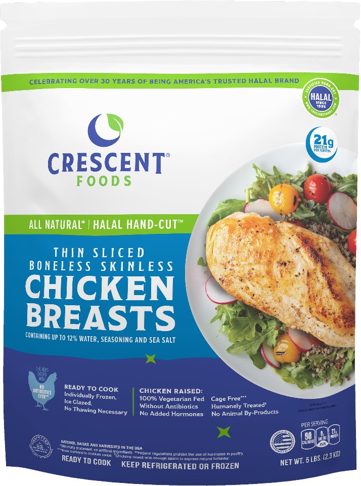 All Natural Chicken Breasts, Boneless Skinless, Halal Hand-Cut, 5 lbs