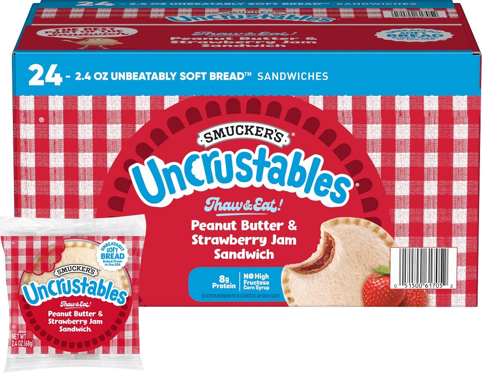 Uncrustables, Peanut Butter & Strawberry Jam Sandwich, 2.4 oz, 24 ct