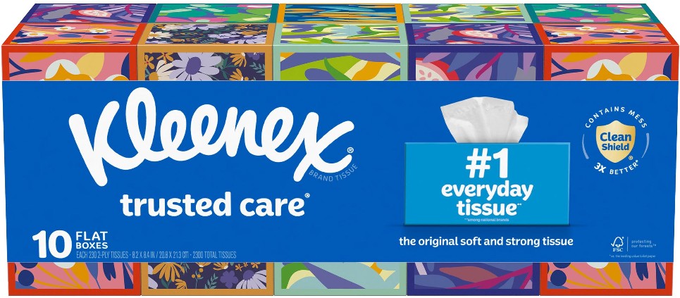 Facial Tissue, 2-Ply, Flat Box, 230 Tissues, 10 ct