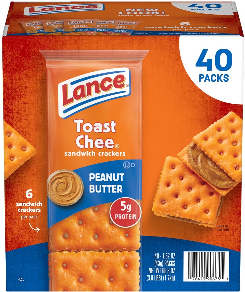 ToastChee Sandwich Crackers, Peanut Butter, 1.5 oz, 40 ct