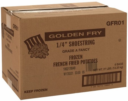 Golden Fry 1/4' Shoestring French Fries, 4.5 lbs, 6 ct