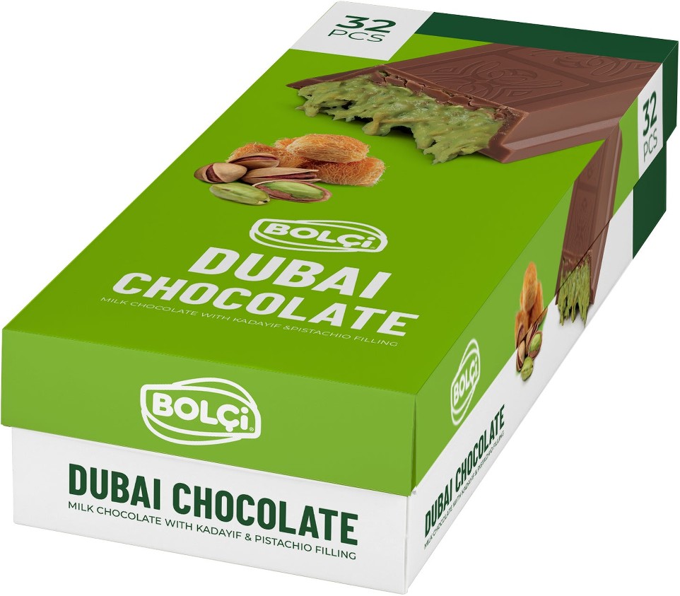 Dubai Chocolate Bar, Kadayif and Pistachio, 1.05 oz, 32 ct