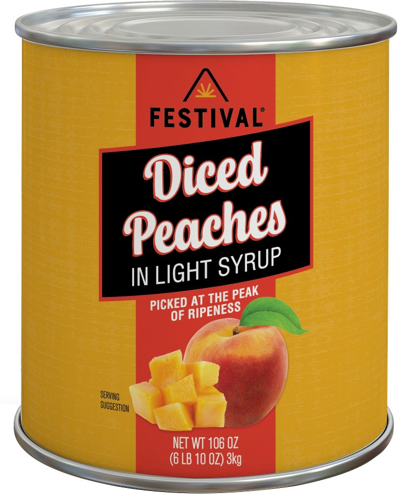 Diced Peaches in Light Syrup, #10 can, 6 lbs 10 oz