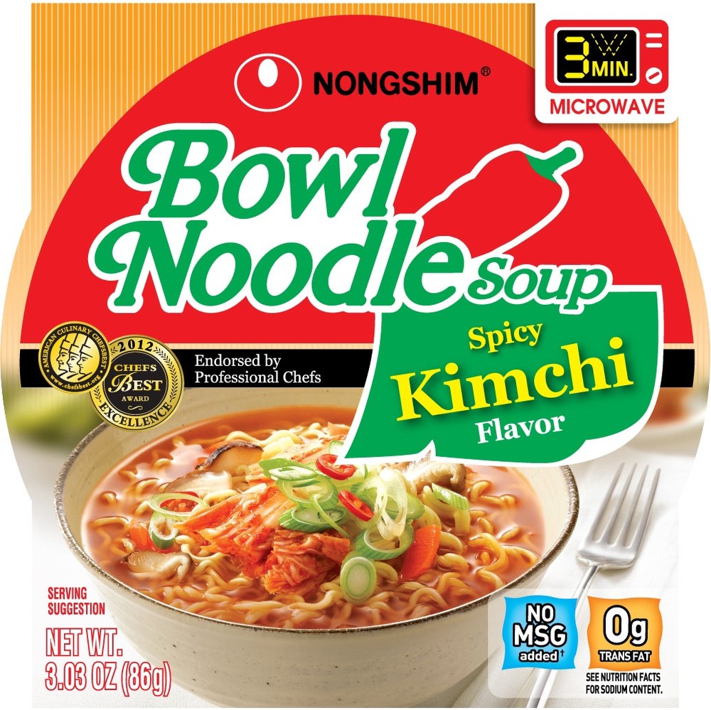 Bowl Noodle Soup, Spicy Kimchi Ramen, 3.03 oz, 18 ct