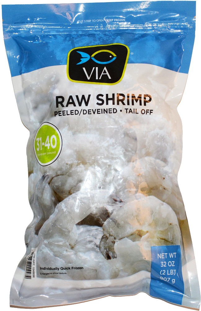 Farm-Raised Raw Shrimp, Tail-Off, Peeled, Deveined, 31-40 ct, 2 lbs