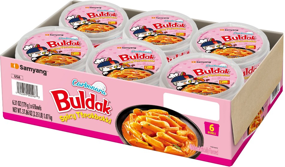 Buldak Carbonara Ramen Bowl, Spicy Tteokbokki, 6.31 oz, 6 ct