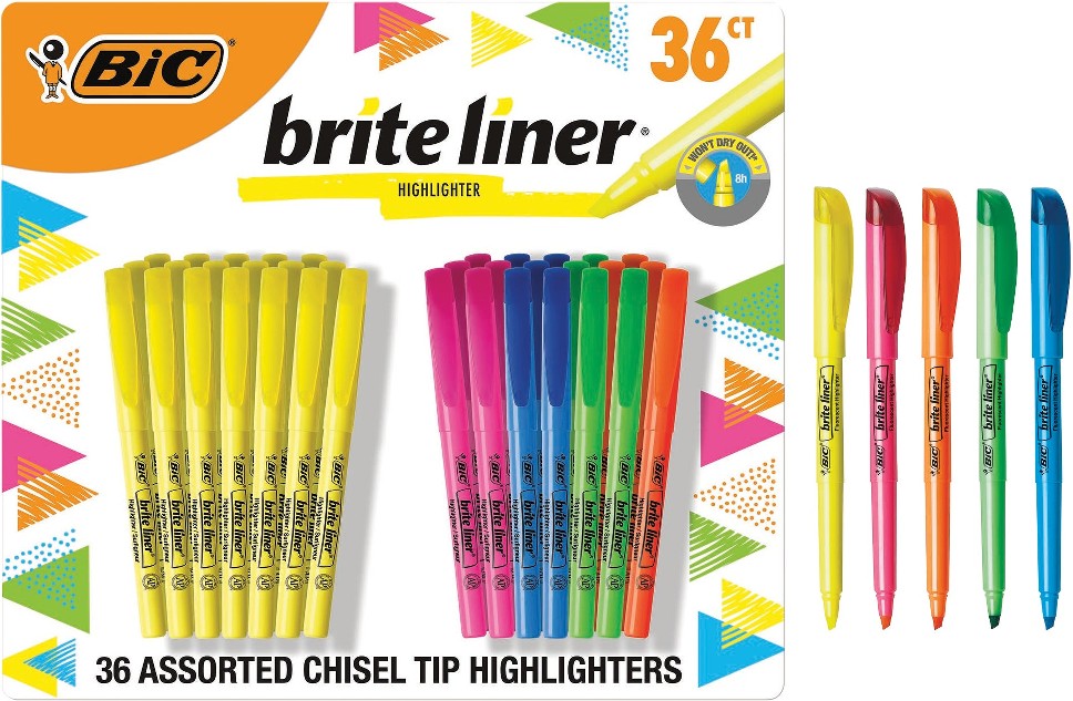 Brite Liner Highlighter, Chisel Tip, Assorted Colors, 36 ct
