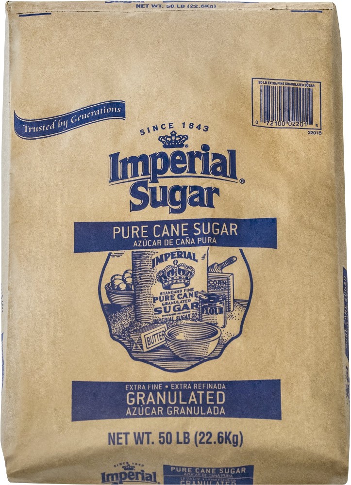 Sugar Pure Cane Sugar, Extra Fine Granulated, 50 lbs