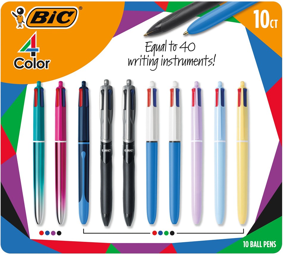 4-Color Retractable Ball Pen, Medium Point, 1.0 mm, Multicolor Ink, 10 ct