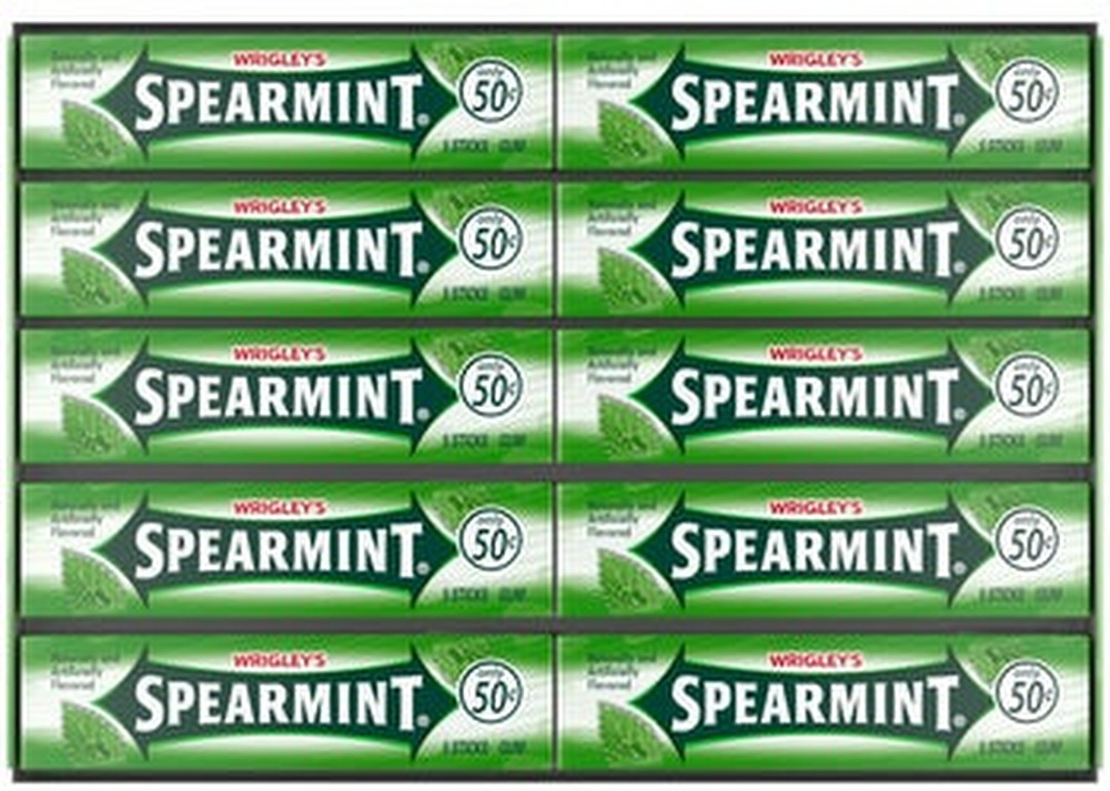 Spearmint Chewing Gum, Original 50 Cent Gum, 5 sticks, 40 ct
