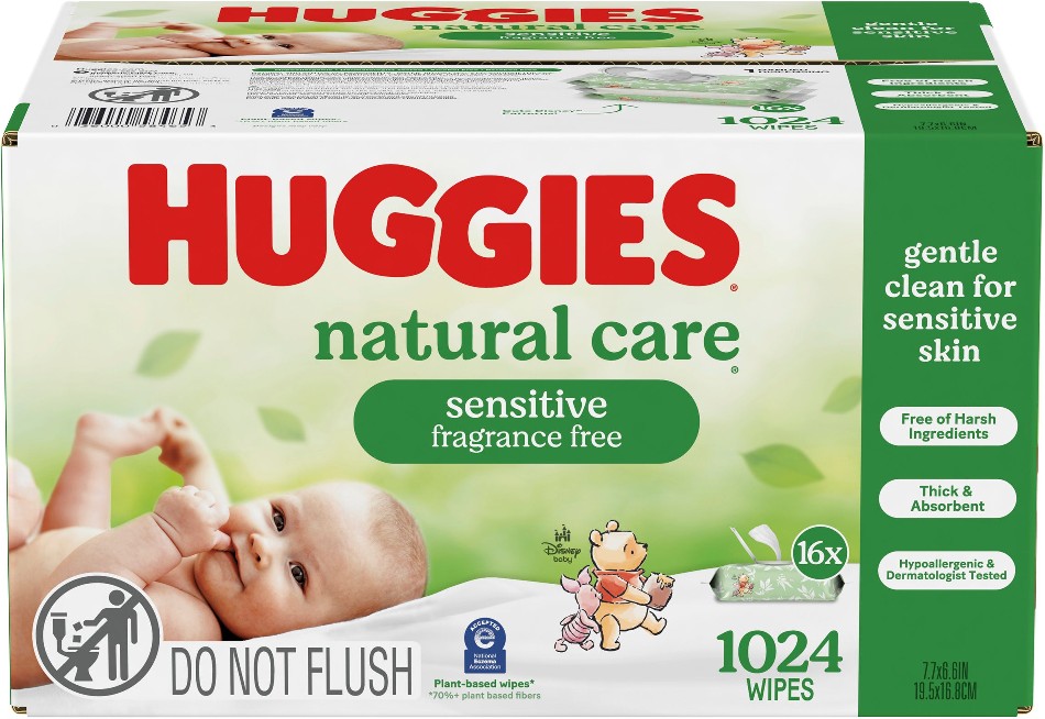 Natural Care Sensitive Baby Wipes, Unscented, Disney Baby Designs, 1024 Wipes