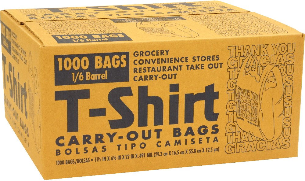 Thank You/Gracias T-Shirt Carry-Out Bags, 1/6 Barrel, 1000 ct