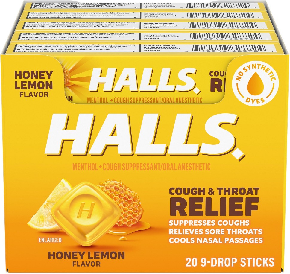 Relief Cough Drops, Triple Soothing Action, Honey Lemon, 20 ct