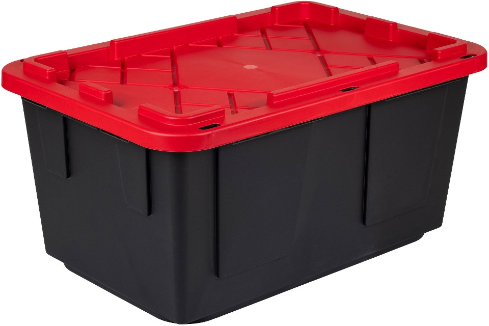 Storage Bin with Lid, 27 Gallon, Black and Yellow