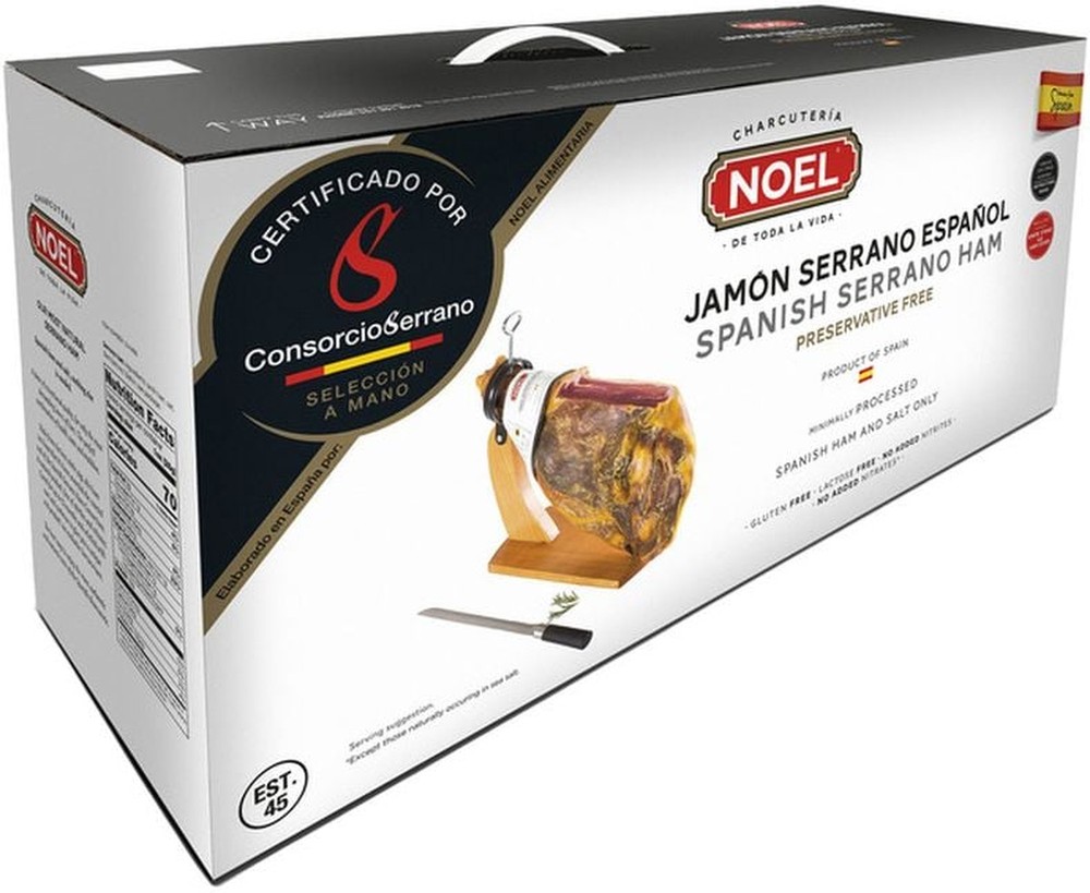 Jamon Serrano Bone-In Ham Leg with Stand & Knife, 14 lbs