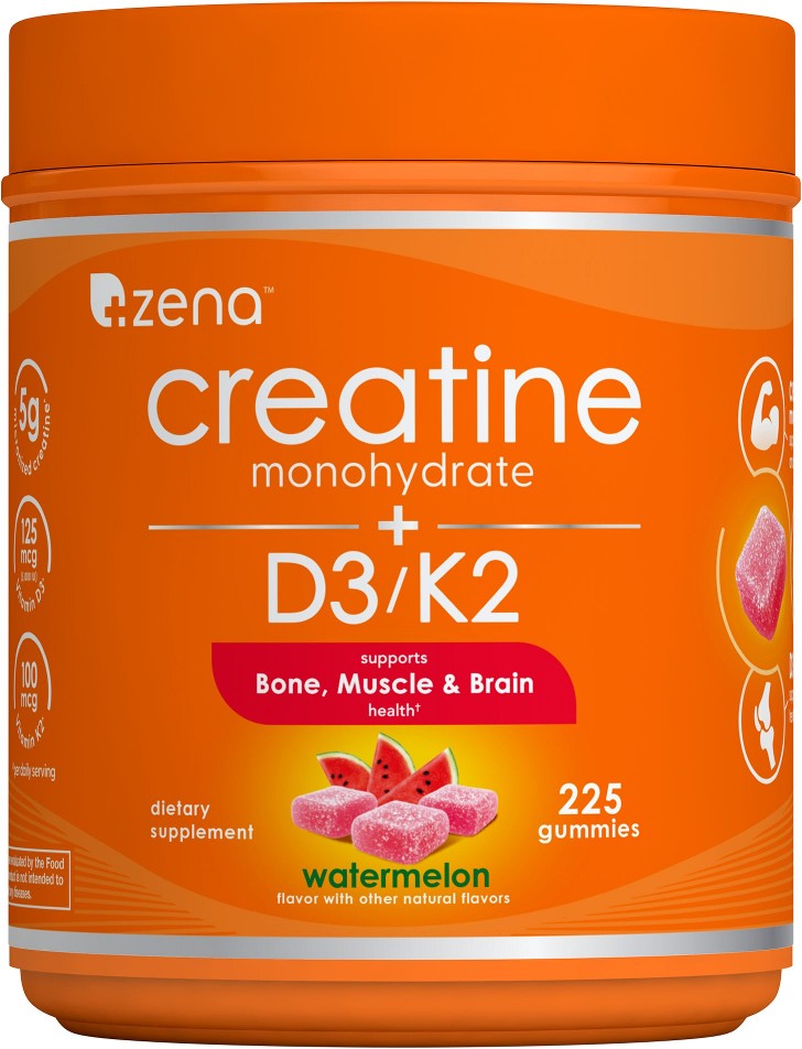 Zena Creatine Monohydrate + D3/K2 Gummies, Watermelon, 225 ct