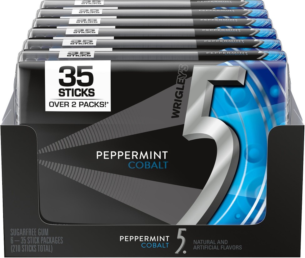5 Gum Sugar Free Chewing Gum, Peppermint Cobalt, Mega Pack, 35 Sticks, 6 ct