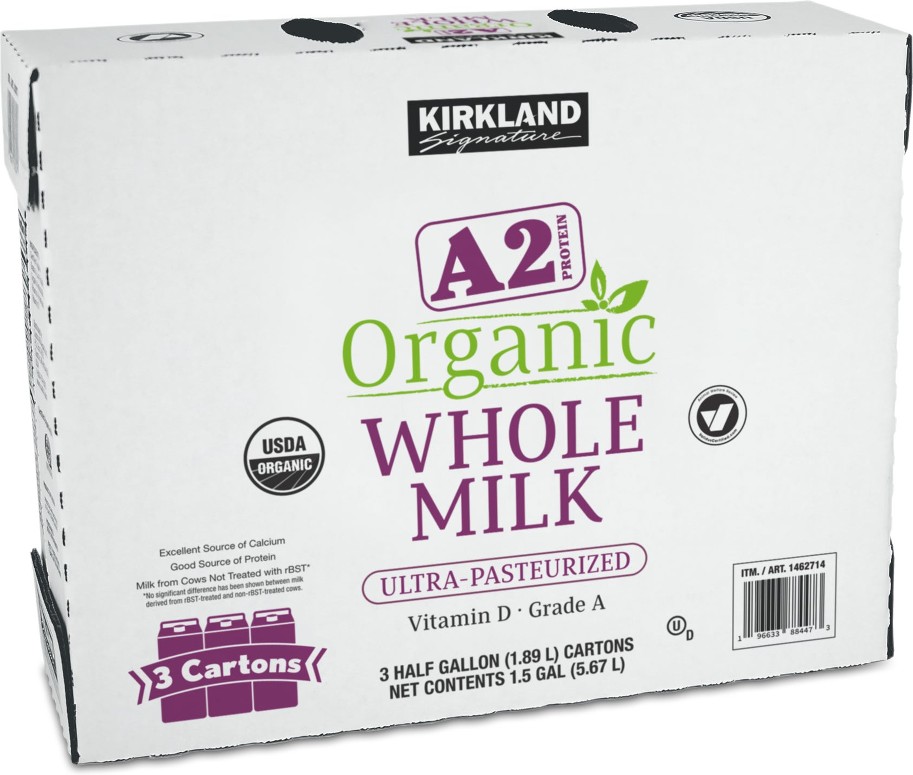 Organic Whole Milk, A2 Protein, Half Gallon, 3 ct