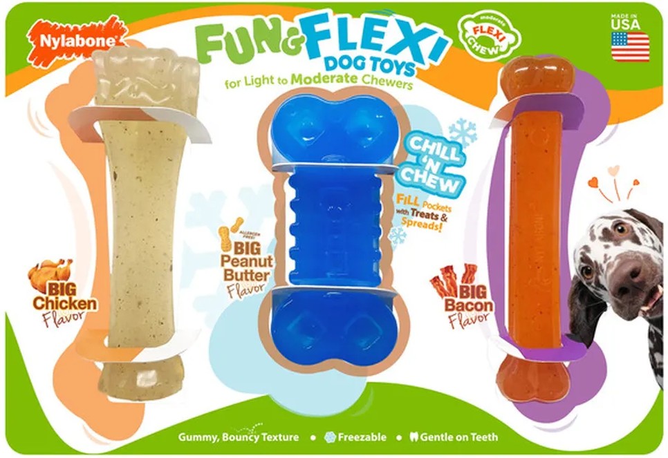 Fun and Flexi Dog Toys, 3-count