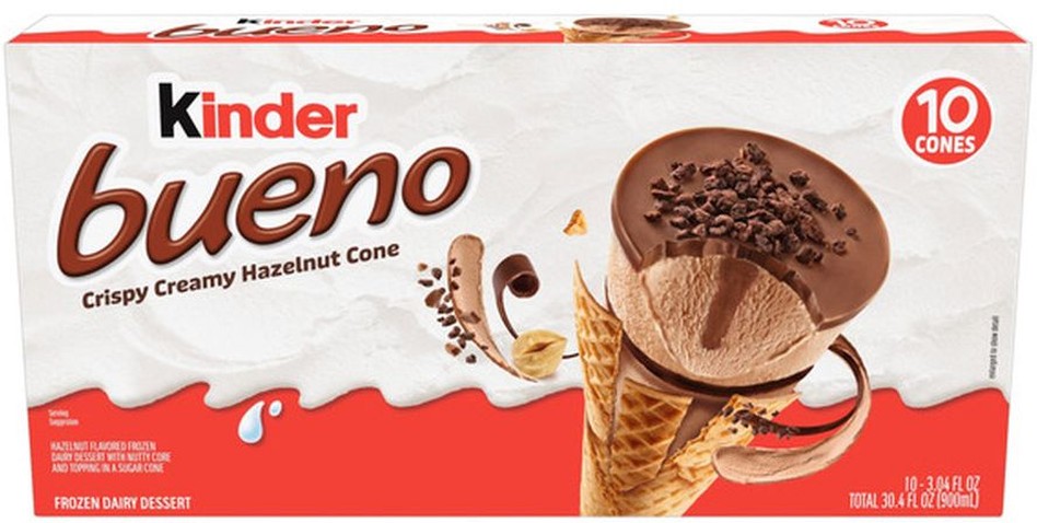 Bueno Hazelnut Cone Frozen Dessert, 10 count