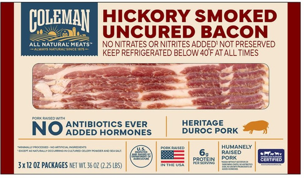 Uncured Hickory Smoked Bacon, 12 oz, 3-count