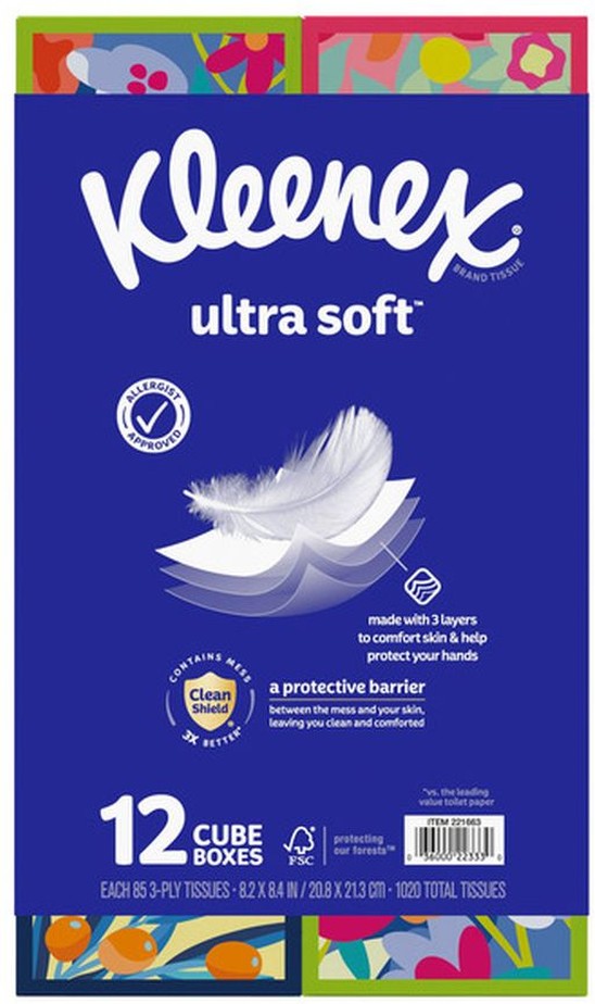 Ultra Soft Facial Tissue, 3-Ply, 85-count, 12-pack