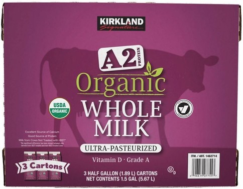 A2 Protein Organic Whole Milk 3 x 1/2 gal