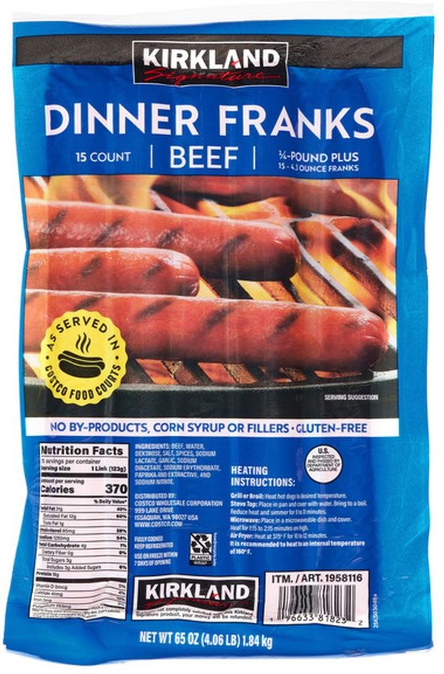 Beef Dinner Franks, 4.3 oz, 15-count