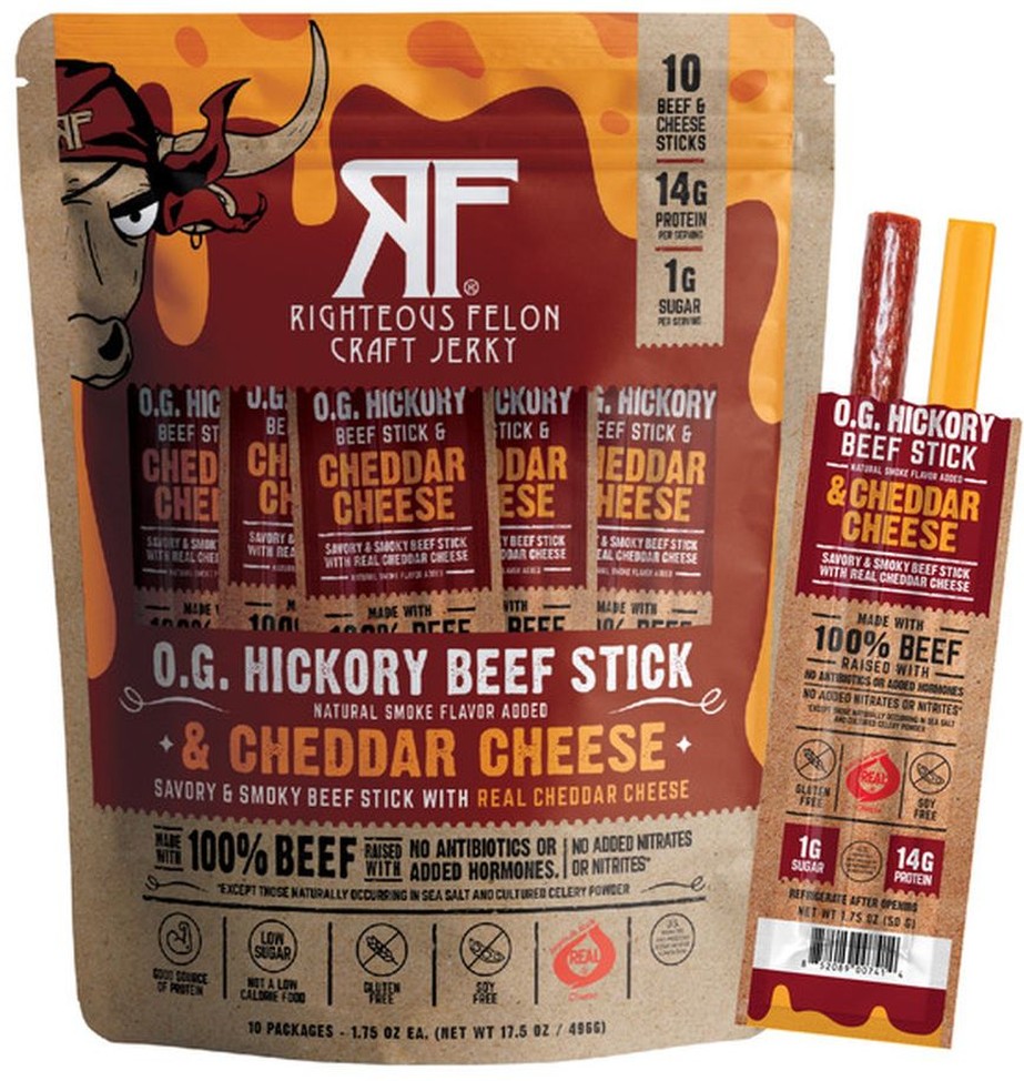 O.G. Hickory Beef Stick & Cheddar Cheese, 1.75 oz, 10-count