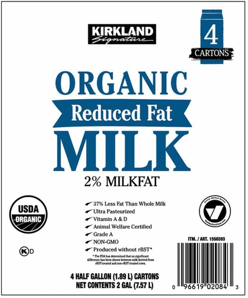Organic 2% Milk, 1/2 gal, 4-count