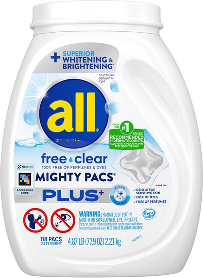 Free & Clear Plus+ Laundry Detergent Mighty Pacs, 118-count