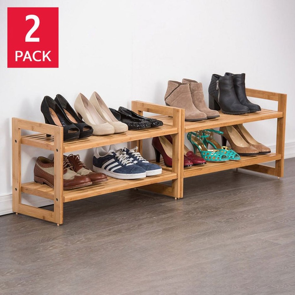 Bamboo 2-tier Shoe Rack, 2-pack