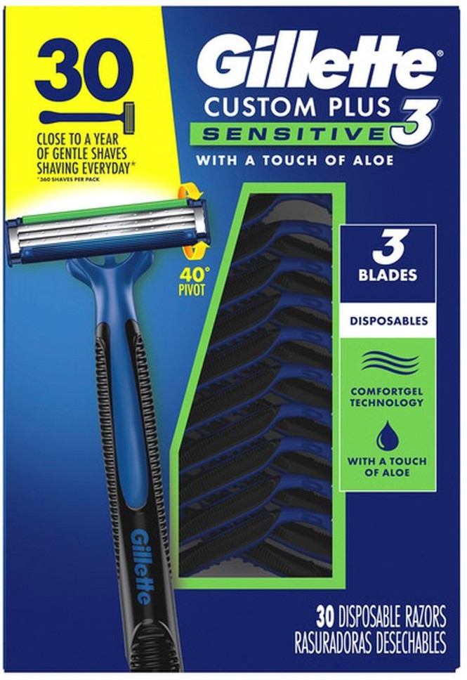 Custom Plus3 Disposable Razors Sensitive, 30-count