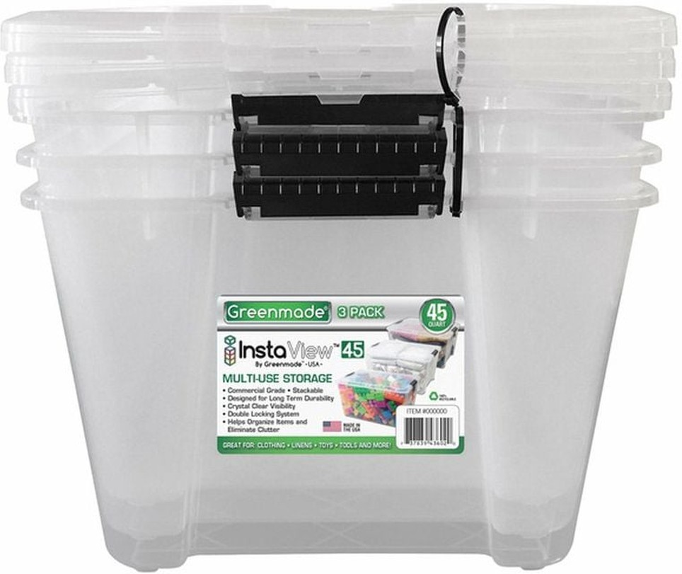 InstaView 45 Multi-Use Storage Bin, 45 Quart, Clear, 3-count