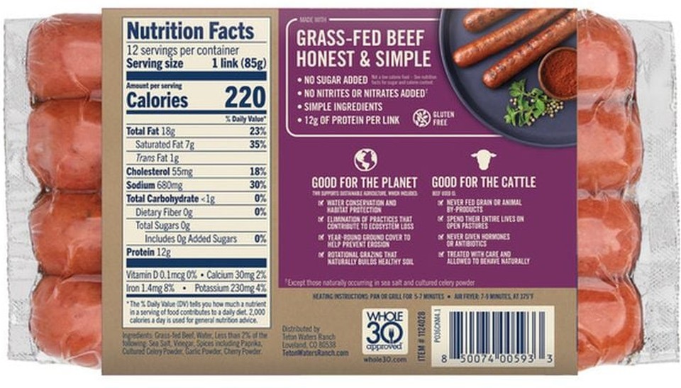 Uncured Grass-Fed Beef Polish Sausage, 2.25 lbs
