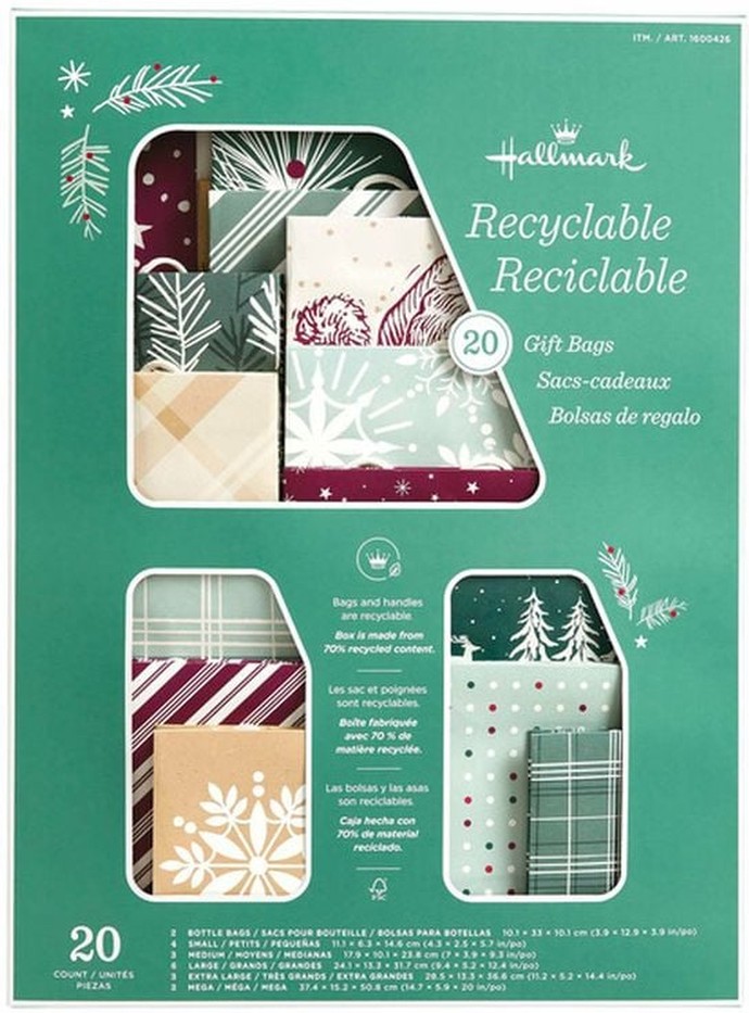 Holiday Recyclable Gift Bags, 20-count
