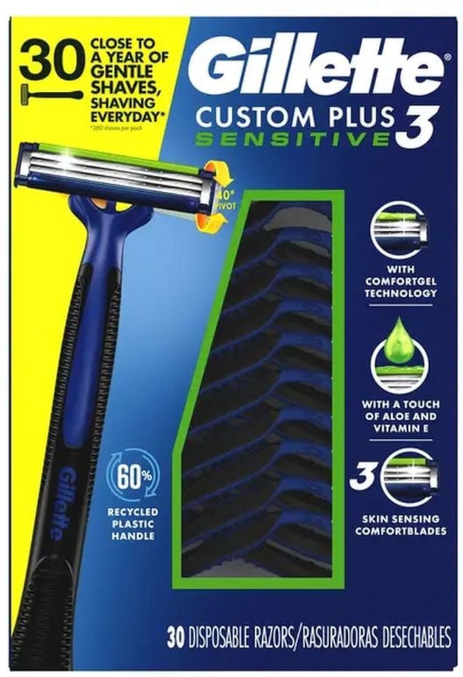 Custom Plus3 Disposable Razors Sensitive, 30-count