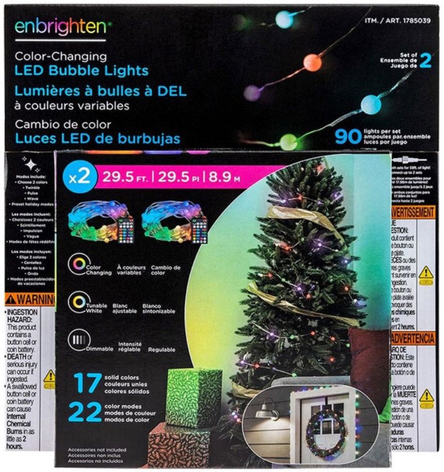 Color-Changing Bubble Lights- 2 Strings, 90 lights Per String