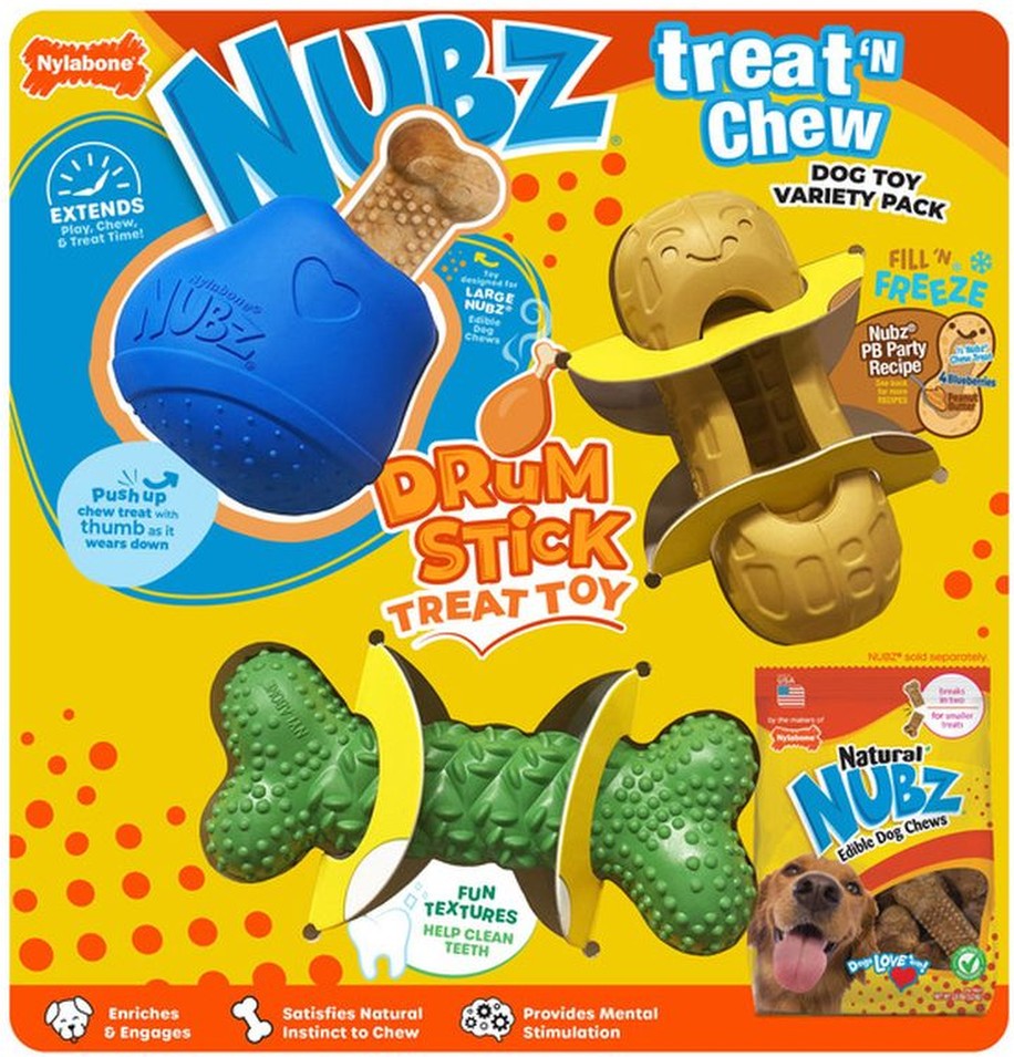 NUBZ Treat N' Chew Dog Toy Variety Pack, 3-count