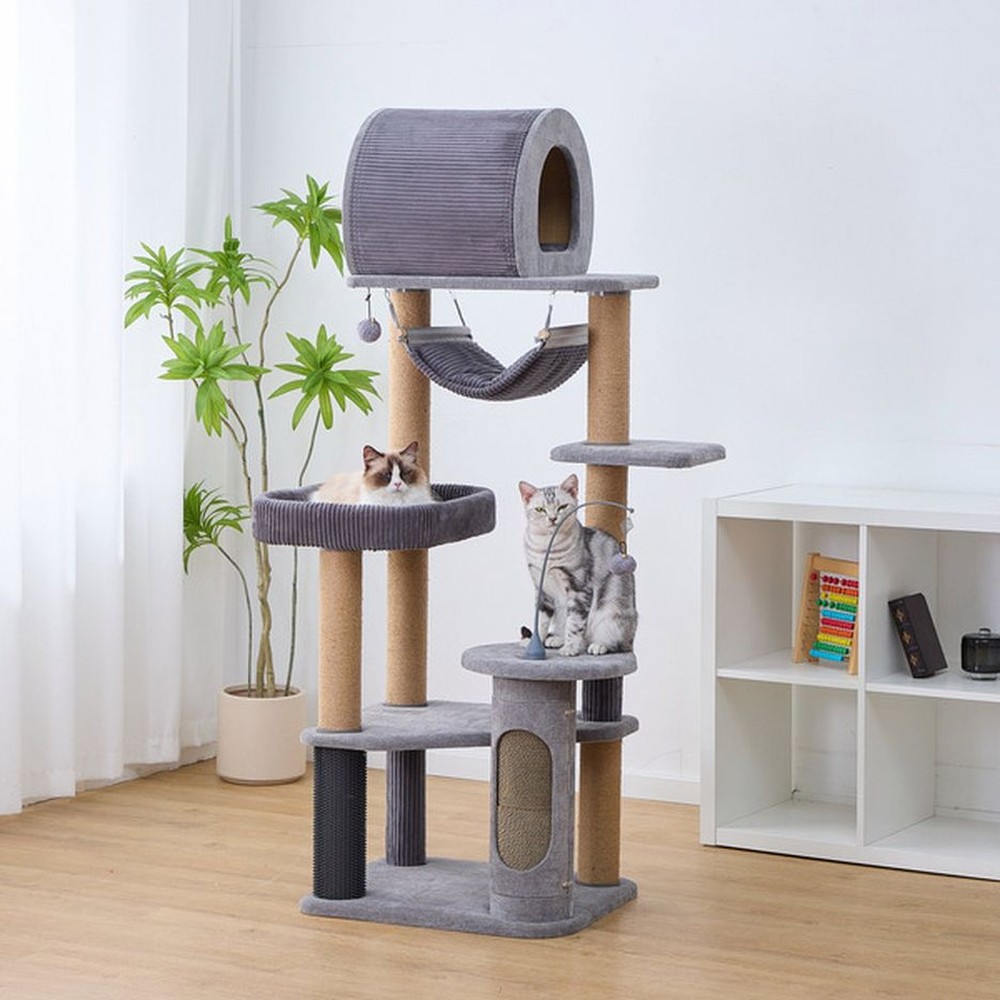 Cascade Cat Tree, With 5 Levels and Condo, Gray