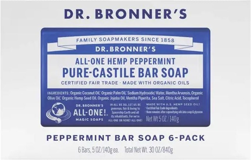 Pure Castille Peppermint Bar Soap, 6-pack