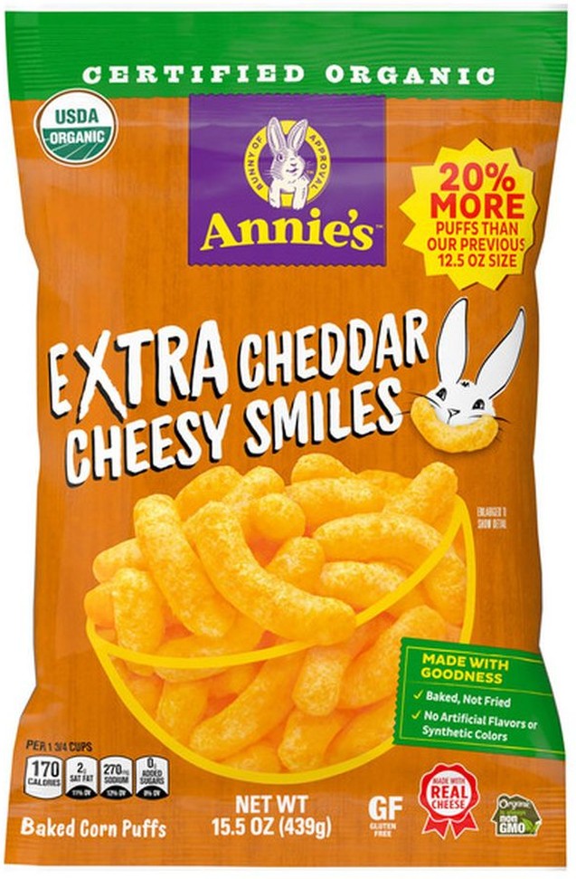 Organic Extra Cheddar Cheesy Smiles Corn Puffs, 15.5 oz