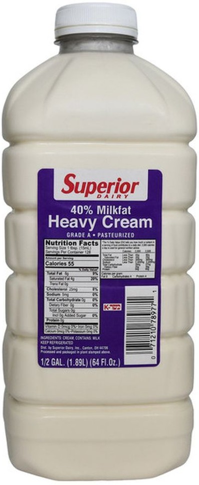 40% Milkfat Heavy Cream, 1/2 gal