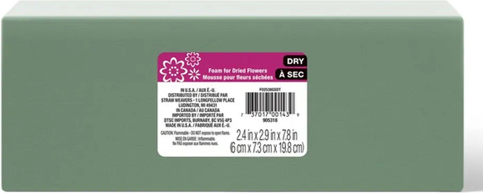 New 2.4" x 2.9" x 7.8" - 60mm x 73mm x 198mm Dry-A-Sec Floral Foam
