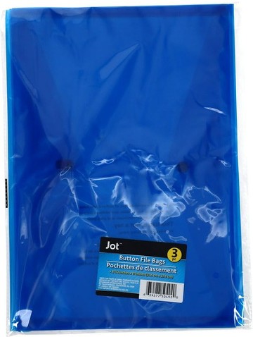 Button File Bags with Snap Closures - Blue, Clear, Green & Red