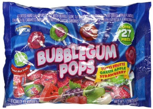 Individually Wrapped Tutti Frutti, Green Apple & Strawberry Bubble Gum Pops Packs