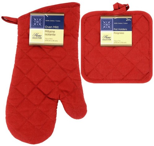 3 Pieces Oven Mitt & Potholders Set - Red