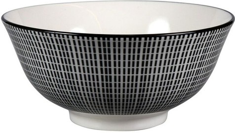 Black & White Dashed-Pattern Stoneware Bowls - 6"