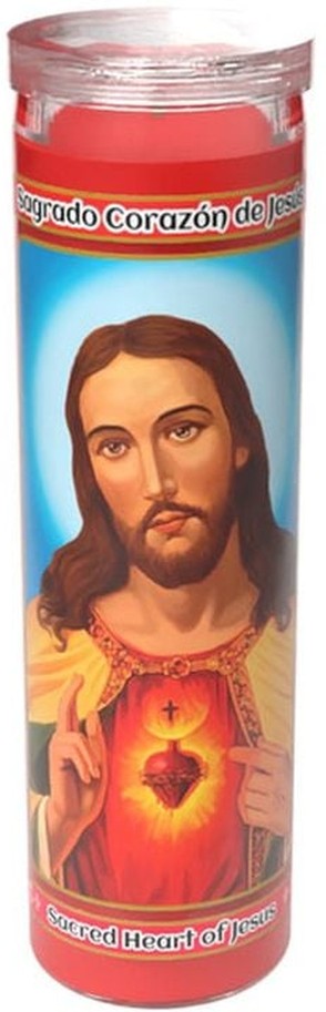 Set of 3 Sacred Heart Of Jesus Unscented Devotional Prayer Candle - 8"